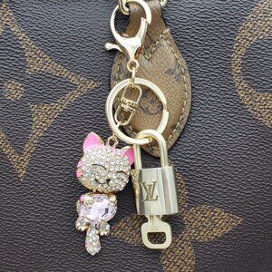 Authentic Louis Vuitton Lock & Key with Unbranded Cat Charm, Keychain
